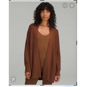 NEW  NWT Lululemon Merino Wool Blend Rib Long Wrap Sweater Cardigan Brown Sz 14
